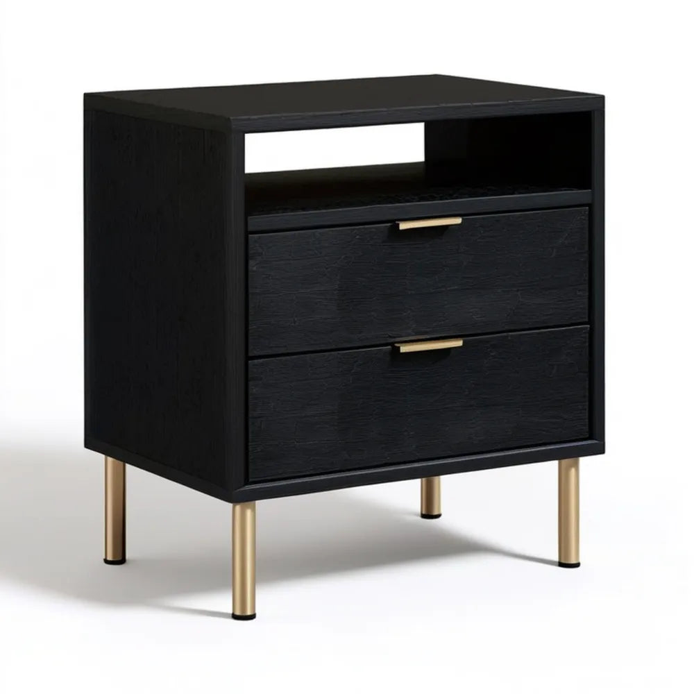 Czarna szafka nocna MDF 50 x 40 x 60 cm z 2 szufladami i otwartą wnęką