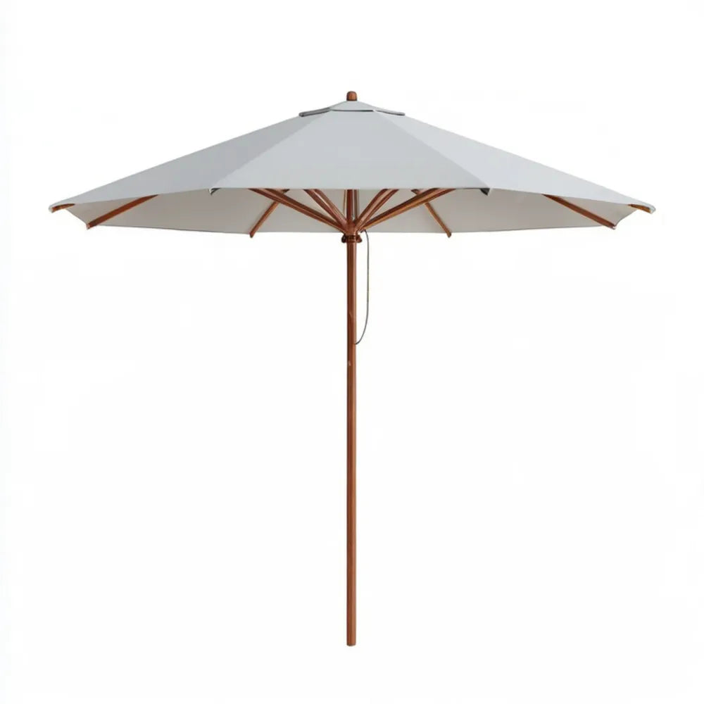 Beżowy parasol ogrodowy z drewnianym masztem Ø 300 cm, wys. 250 cm