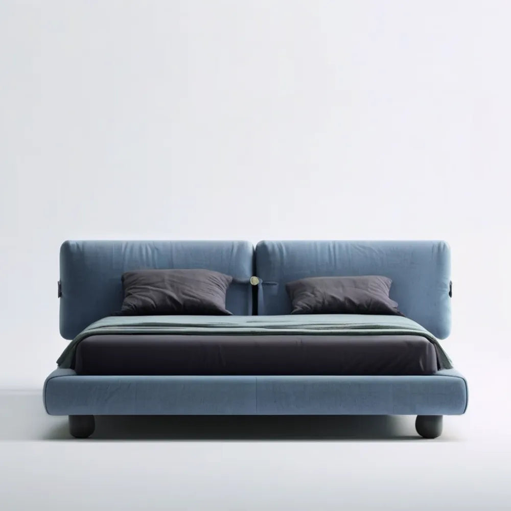 Niebieska tapicerowana rama do materaca 180 × 200 cm, 195 × 220 × 105 cm