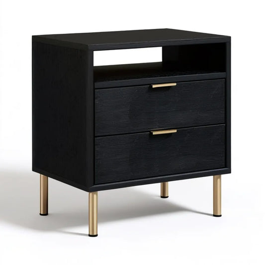 Czarna szafka nocna MDF 50 x 40 x 60 cm z 2 szufladami i otwartą wnęką