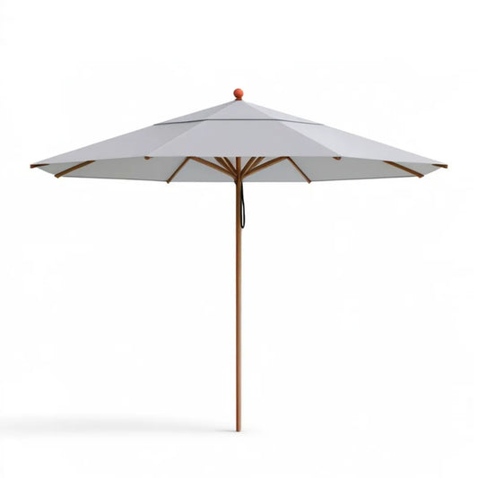 Parasol ogrodowy przeciwsłoneczny z drewna eukaliptusowego i poliestru, jasnoszary, Ø 300 cm