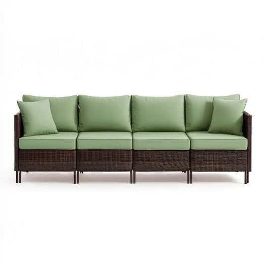 4-osobowa modułowa sofa ogrodowa z technorattanu PE zielono-brązowa 280 x 75 x 75 cm