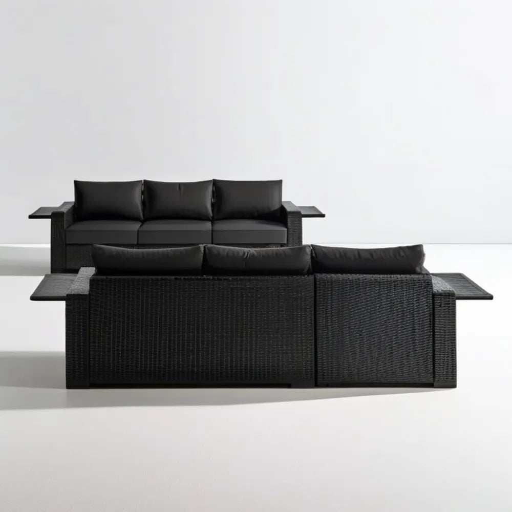Zestaw 2 trzyosobowych sof ogrodowych z technorattanu PE, czarny, 180 × 70 × 70 cm