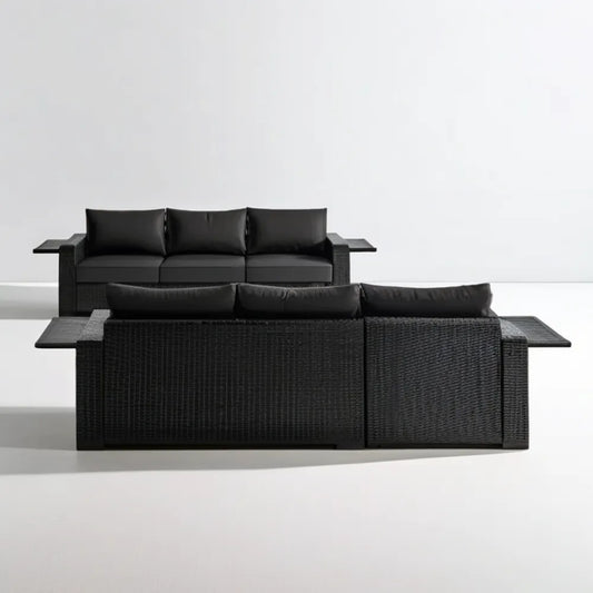 Zestaw 2 trzyosobowych sof ogrodowych z technorattanu PE, czarny, 180 × 70 × 70 cm