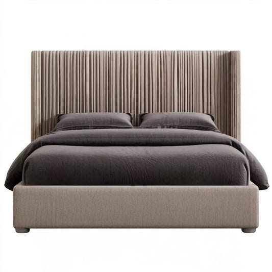 Łóżko tapicerowane Taupe/Czarne z zagłówkiem 160 x 200 cm, 180 x 215 x 150 cm
